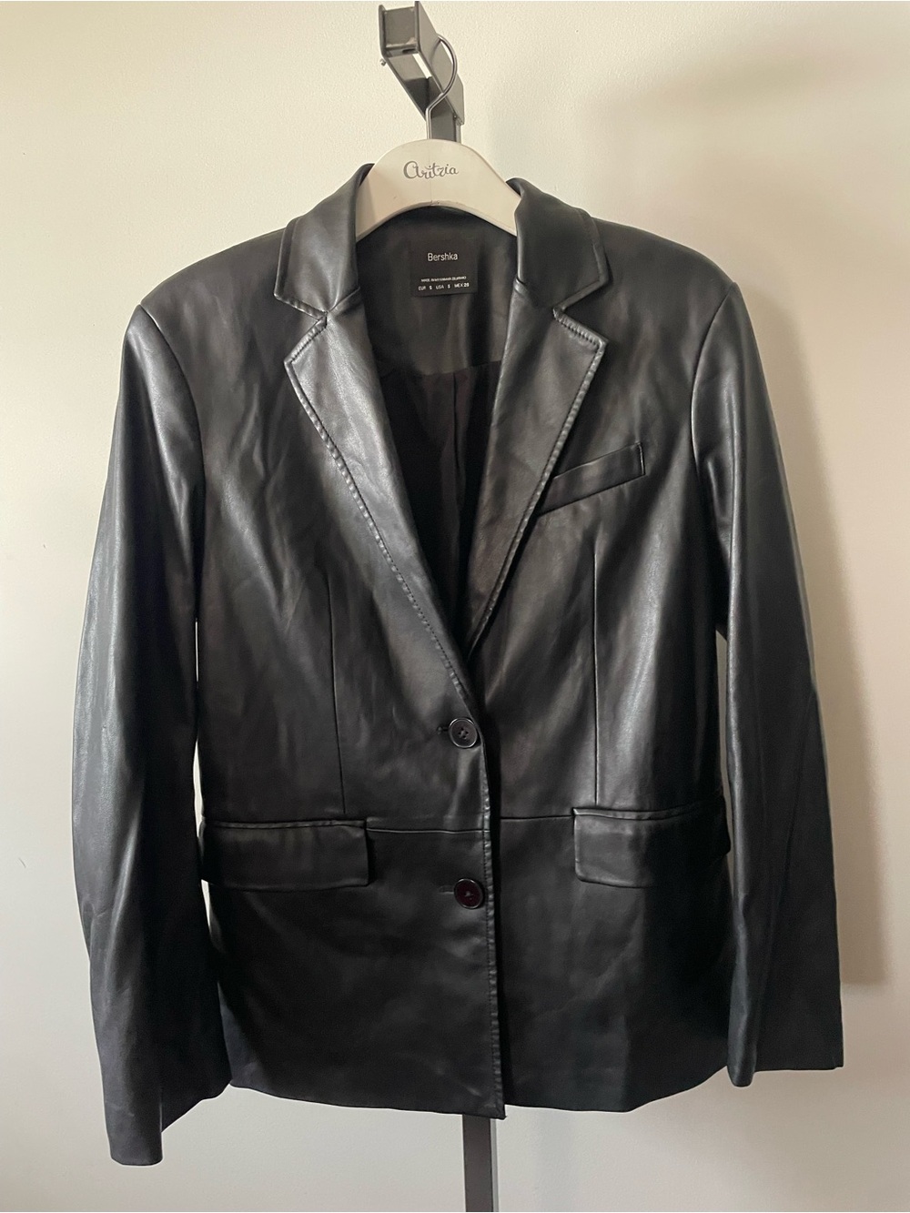 Bershka Faux Leather Tailored Jacket Black Blazer Suit 90s Y2K Style